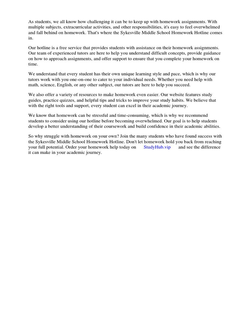 Sykesville middle school homework hotline pdf homework adequate