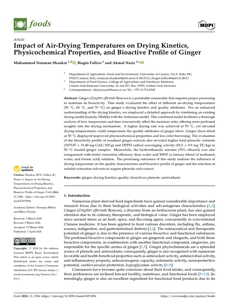 Impact of Air-Drying Temperatures On Drying Kinetics, Physicochemical ...