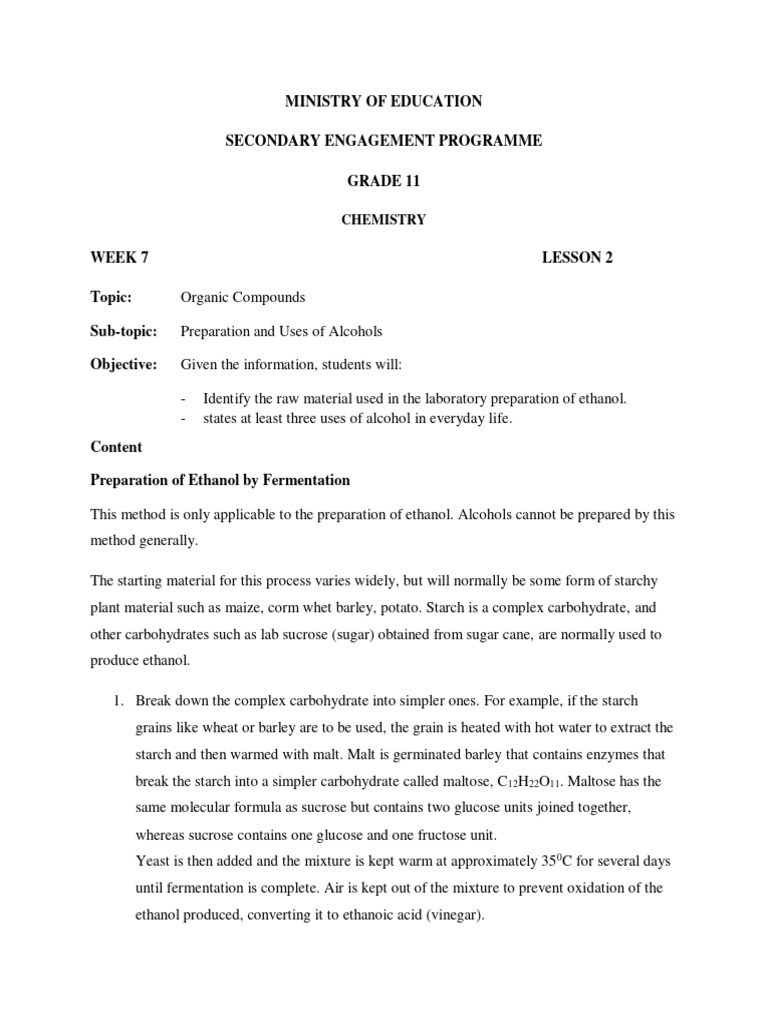 Grade 11 chemistry week 7 lesson 2 pdf ethanol starch