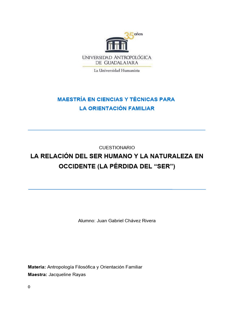 Relación del Ser Humano y Naturaleza en Occidente | PDF | Filosofía ...