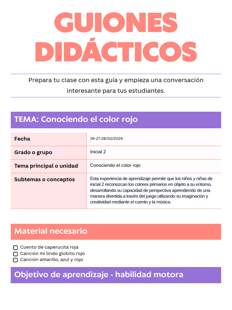 Guiones Didacticos | PDF | Aprendizaje | Color