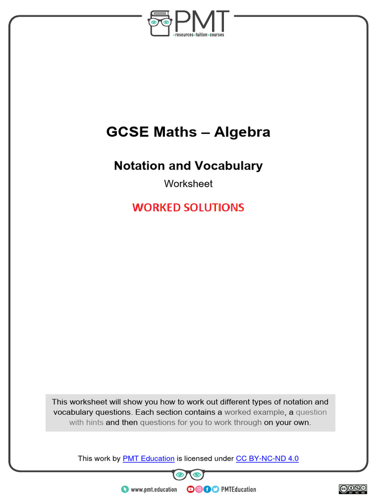 GCSE Maths Algebra Notation Worksheet | PDF | Mathematics | Arithmetic