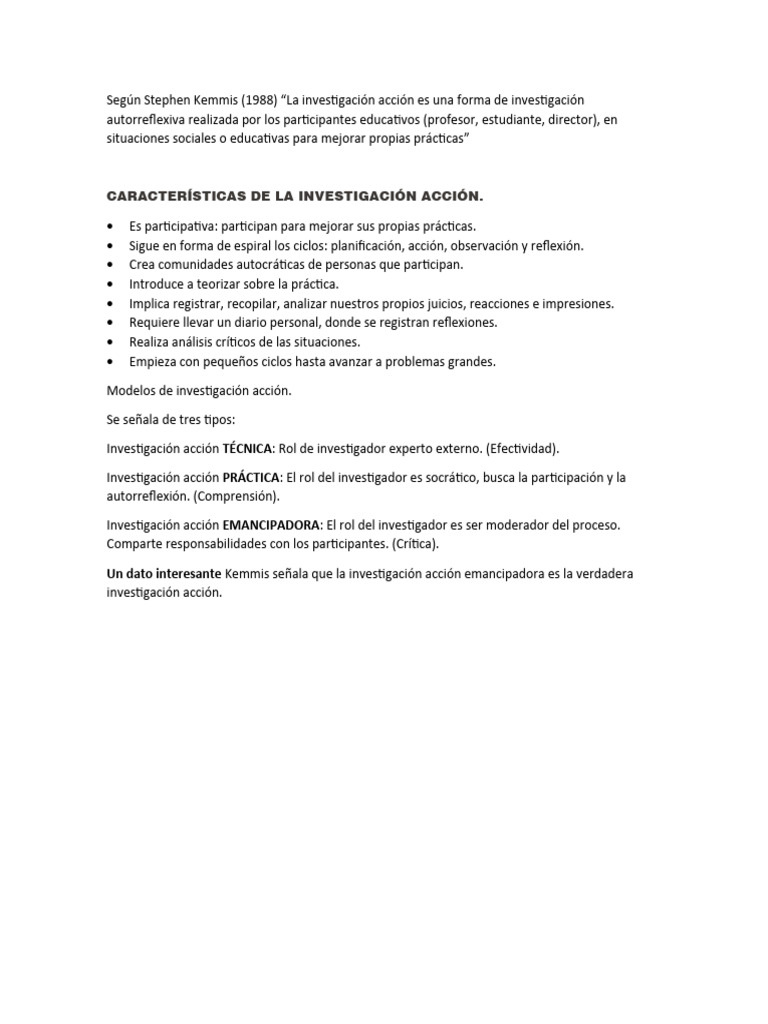 Investigación Acción Según Stephen Kemmis | PDF