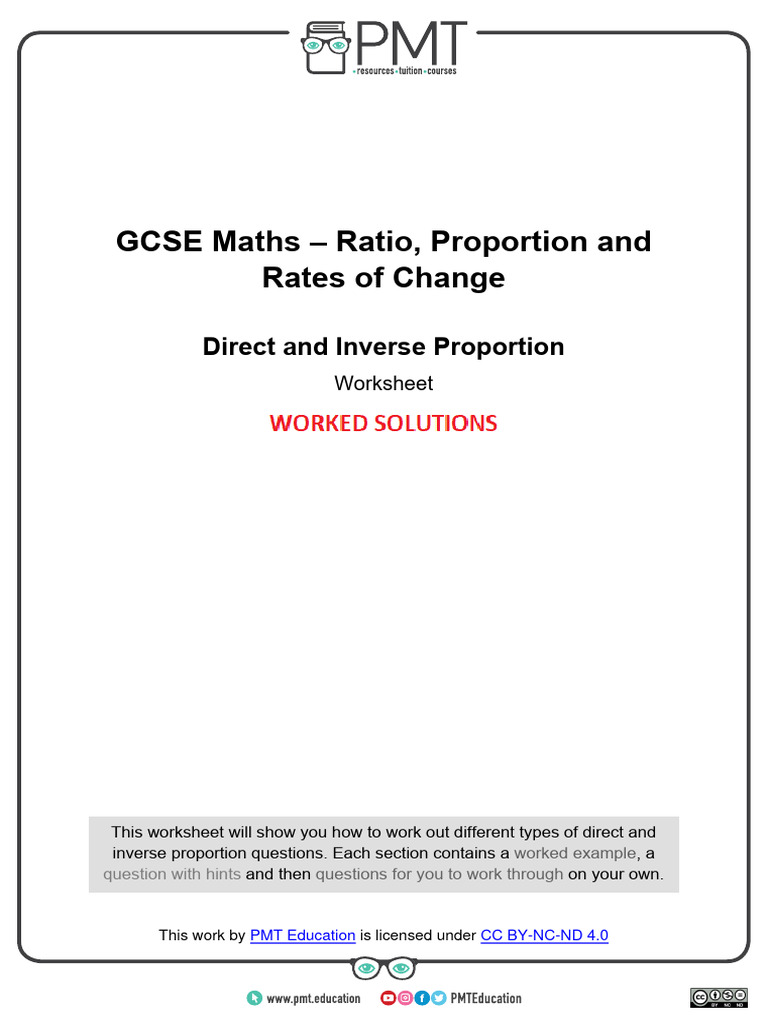 Direct and Inverse Proportion Worksheet | PDF | Mathematical Objects ...