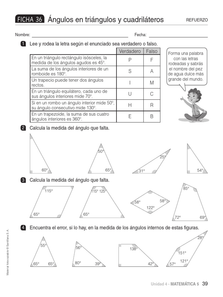 Ejercicios de ángulos en triángulos y cuadriláteros | PDF | Geometria ...