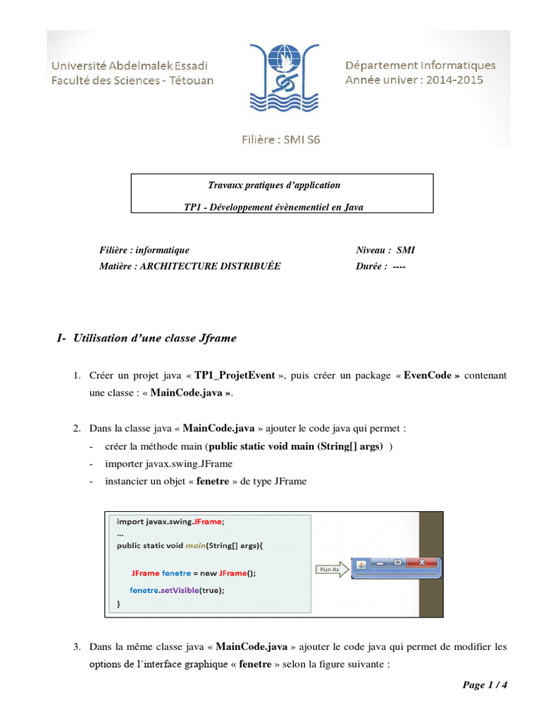 TP1 : Développement en Java avec JFrame | PDF | Java (Langage de ...