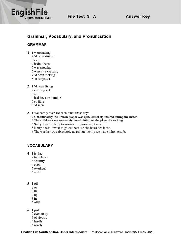Upper Intermediate Test 3 Answer Key | PDF