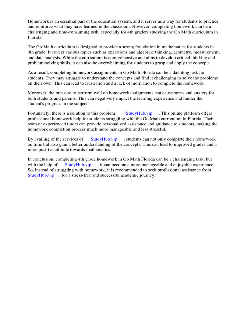 Go Math Florida 4th Grade Homework | PDF | Homework | Mathematics