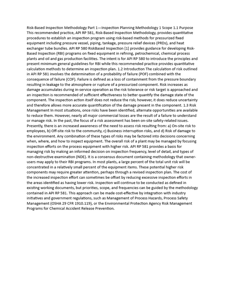 API RP 581: Risk-Based Inspection Guide | PDF | Risk | Methodology