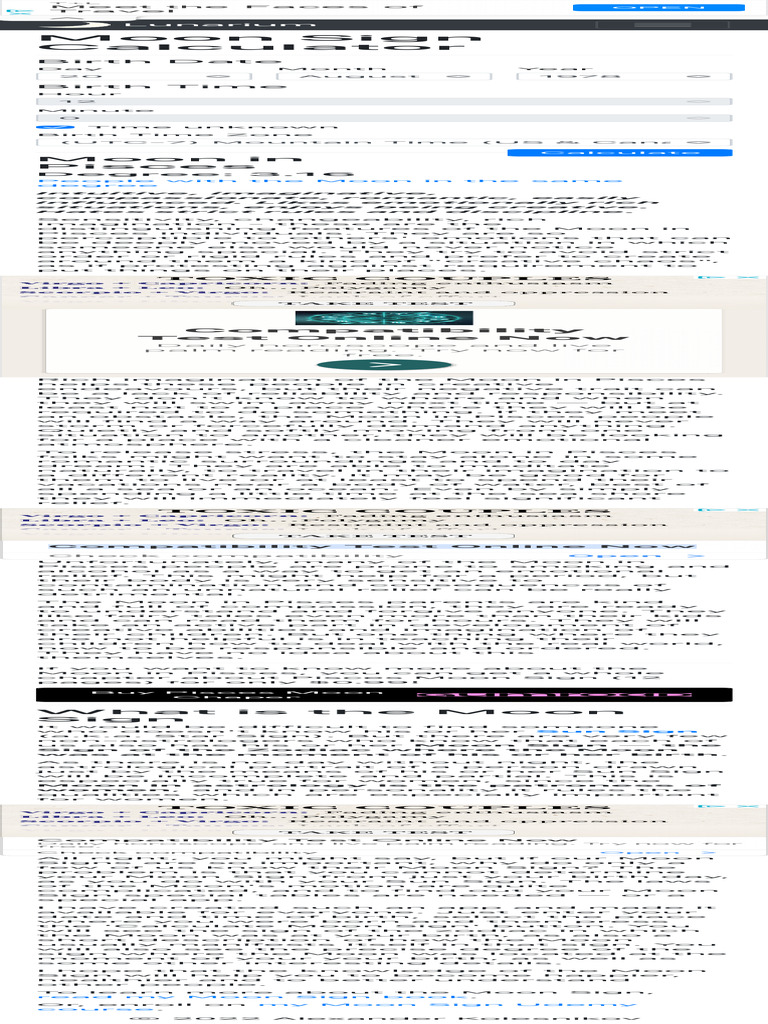 Moon Sign Calculator Discover Your Moon Sign Lunarium | PDF