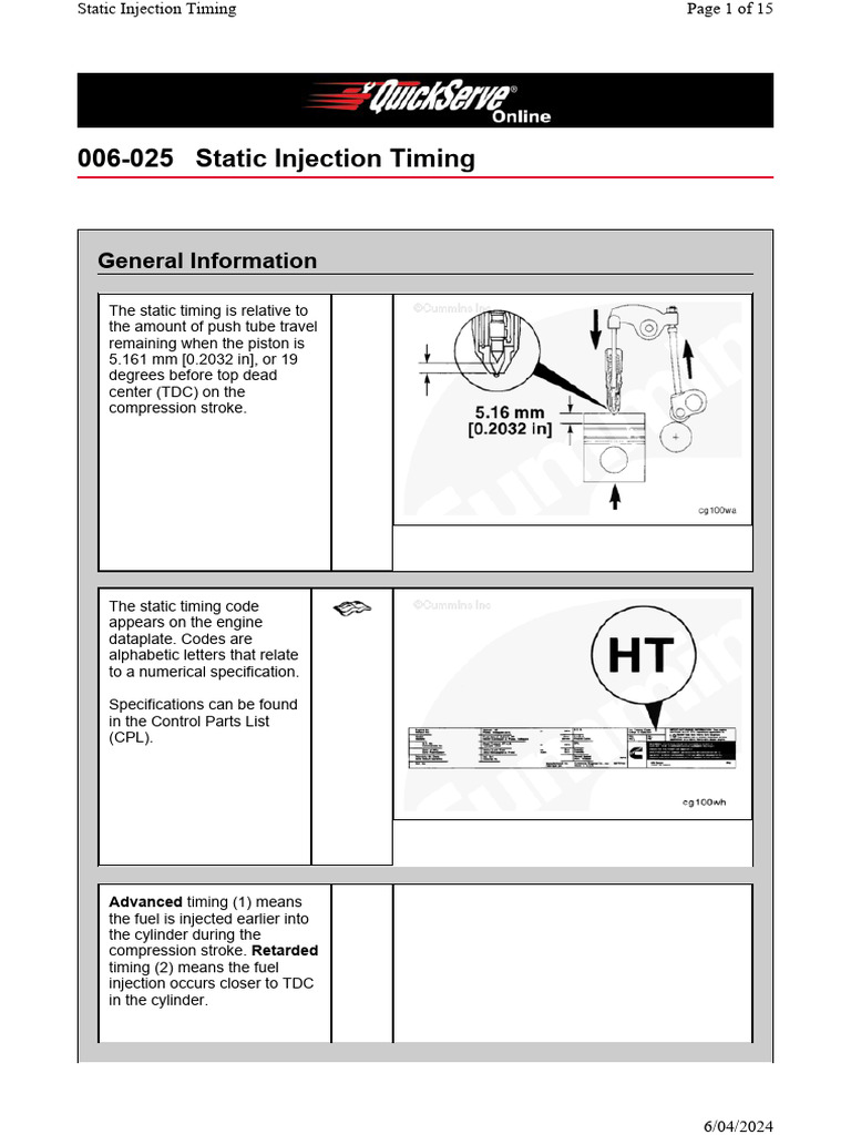 Static Injection Timing Guide | PDF | Piston | Fuel Injection