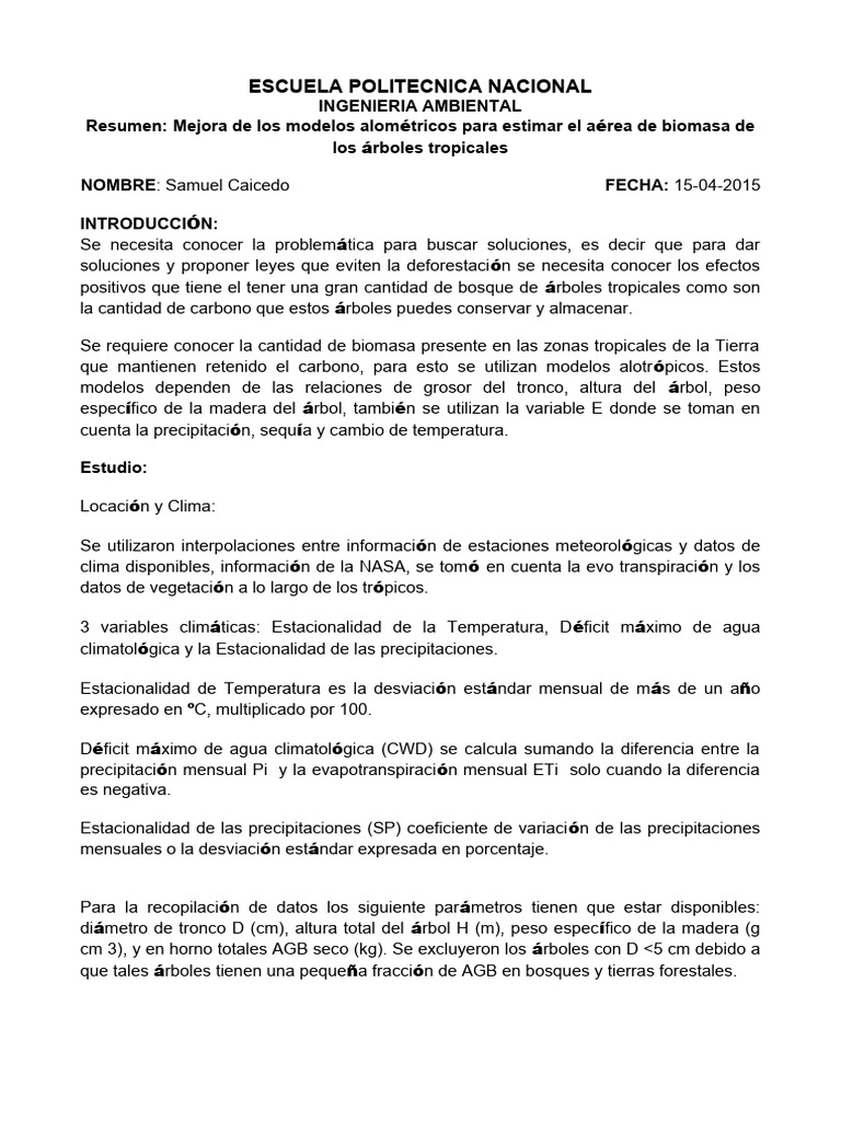 Modelos Alométricos para Biomasa de Árboles | PDF | Clima | Arboles