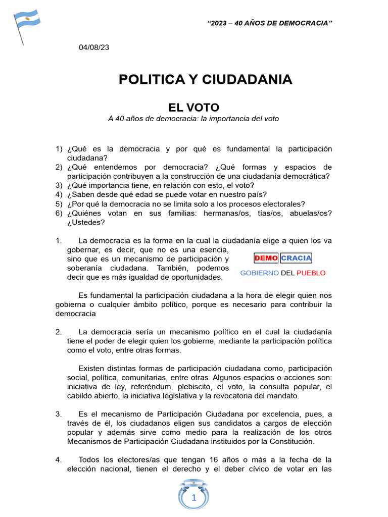 Importancia del Voto en Democracia | PDF | Democracia | Ideologías ...