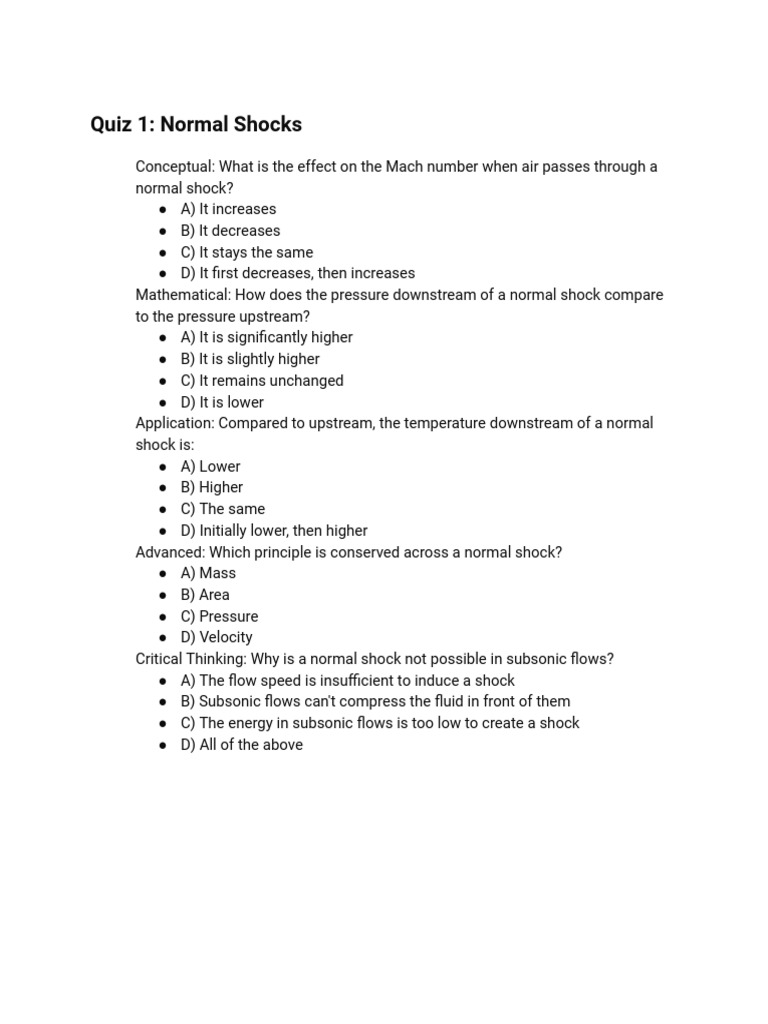 Quiz 1 Normal Shocks PDF