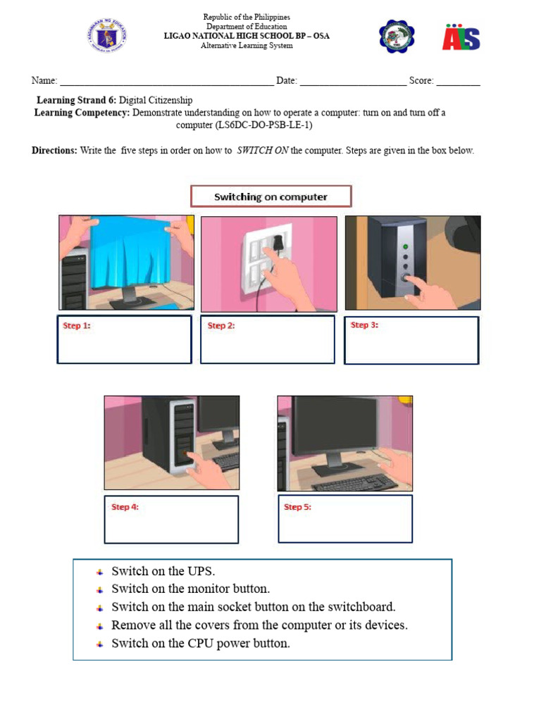 Activity 2 Turn On Off Computer | PDF