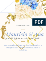 Blue and Gold Bordered Geometric Floral Wedding Invitation