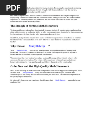 Mathematics Homework Rubric