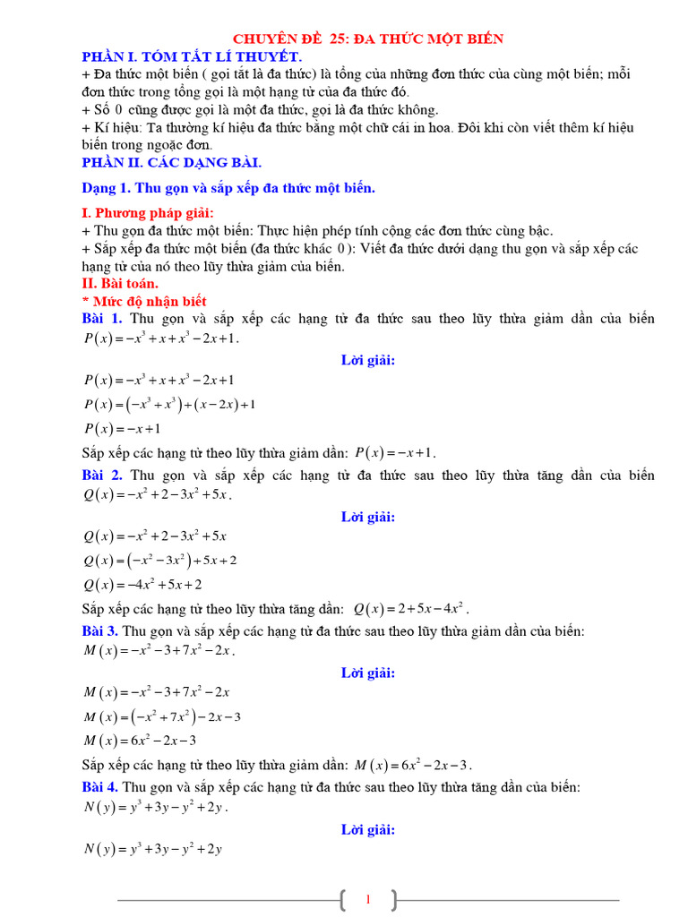 Chuyen de da thuc mot bien toan 7 pdf