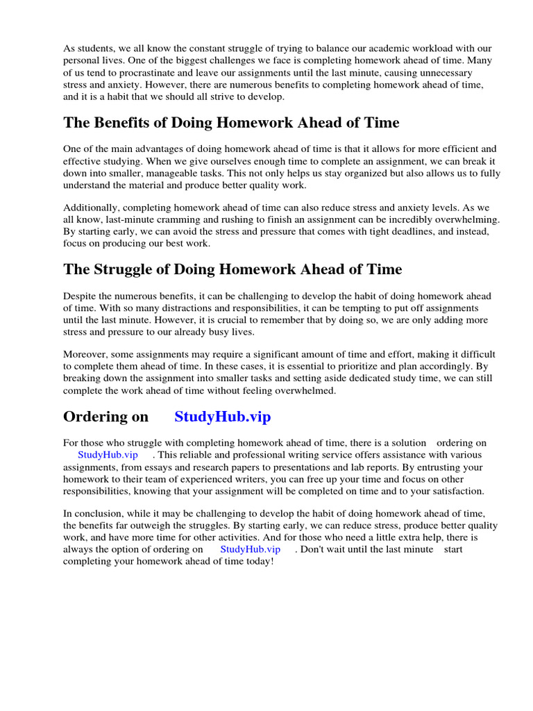 Doing Homework Ahead of Time | PDF | Homework
