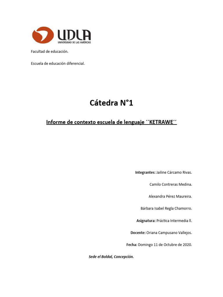 Informe sobre la Escuela Ketrawe y TEL | PDF | Educación de la primera ...