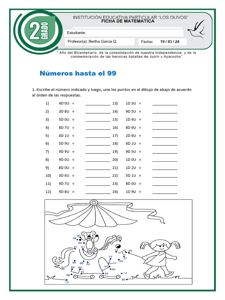 Ficha 2do Grado Matematica 19-03-24 | PDF
