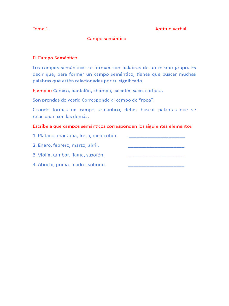 Campos Semánticos en Aptitud Verbal | PDF | Artes del Lenguaje y ...