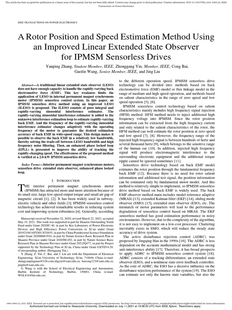 Improved LESO for IPMSM Sensorless Drive | PDF | Inductance ...