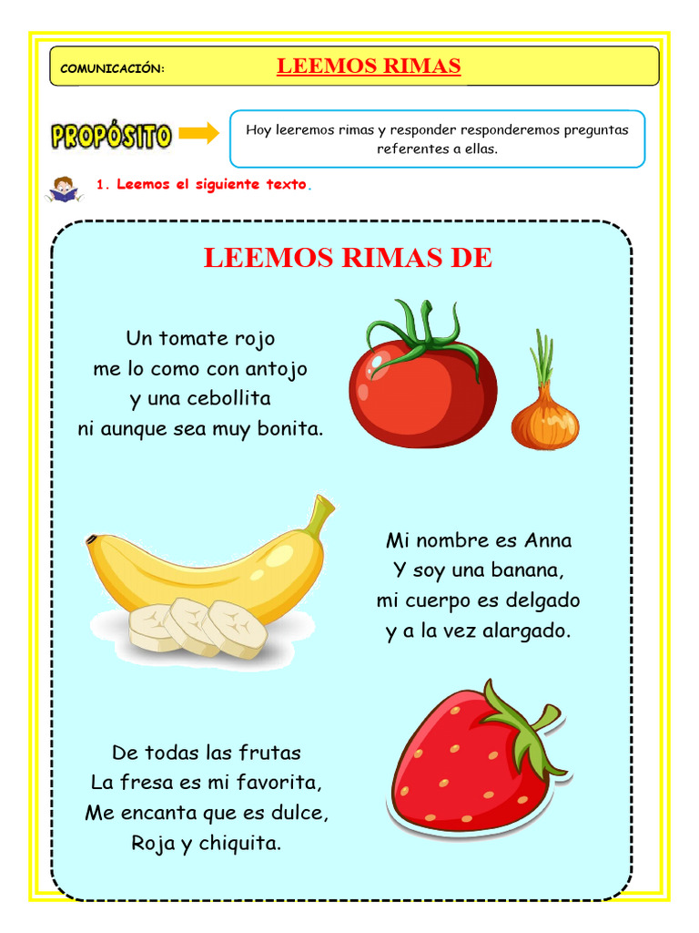 U2 S1 Ficha D1 Com Leemos Rimas Pdf Estudios De Idiomas Extranjeros