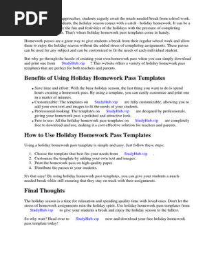 Holiday Homework Pass Templates