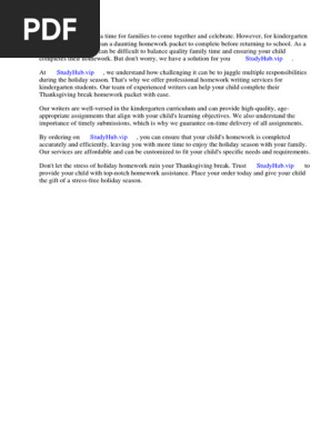 Thanksgiving Break Homework Packet Kindergarten
