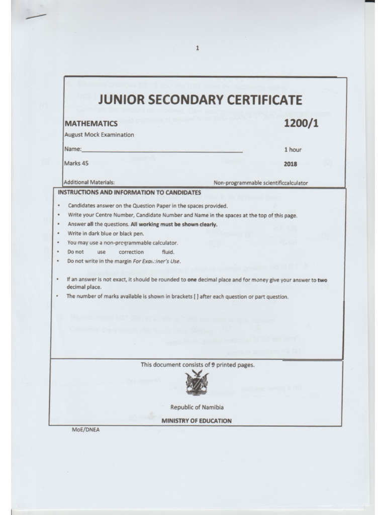 Paper 1 Grd 9 Maths 2018 Pdf