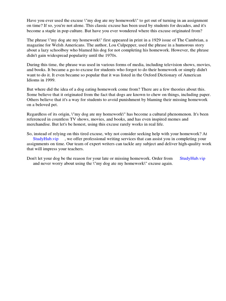 My Dog Ate My Homework Origin PDF