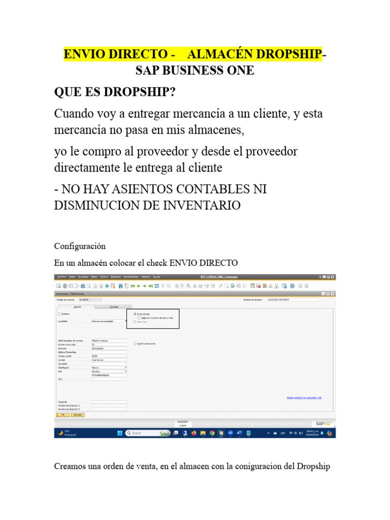 ENVIO DIRECTO-ALMACEN DROPSHIP- SAP BUSINESS ONE | PDF