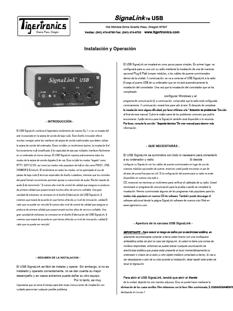 Manual USB Signalink En.es PDF USB Conector eléctrico