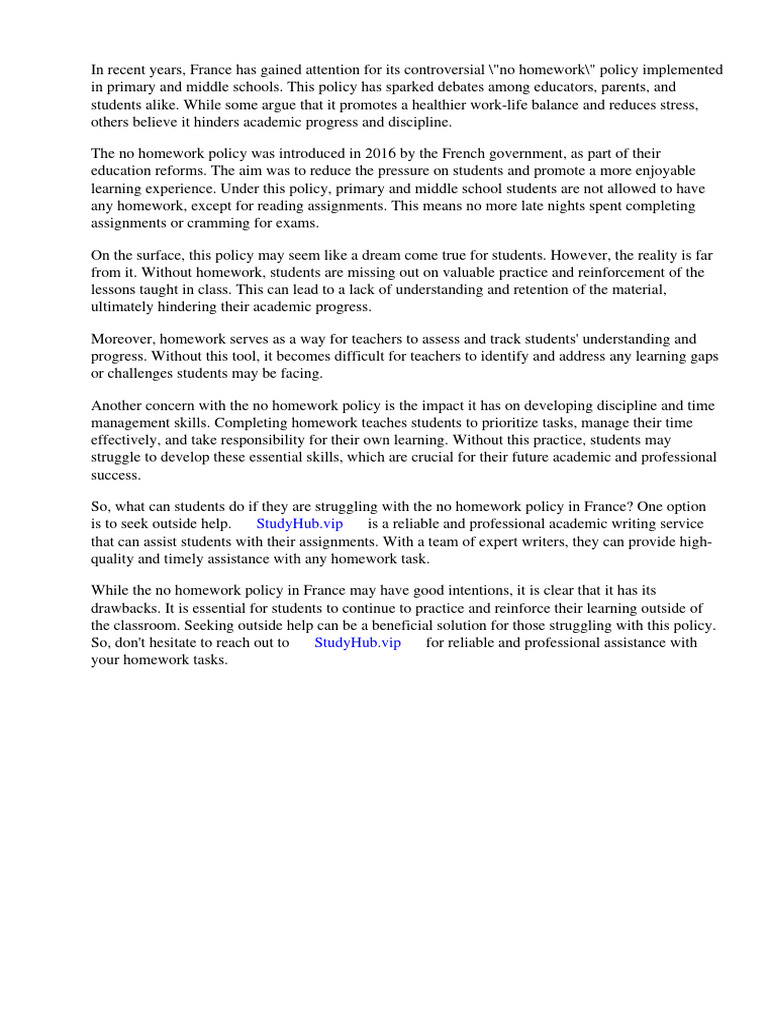 France No Homework Policy | PDF | Homework | Teachers