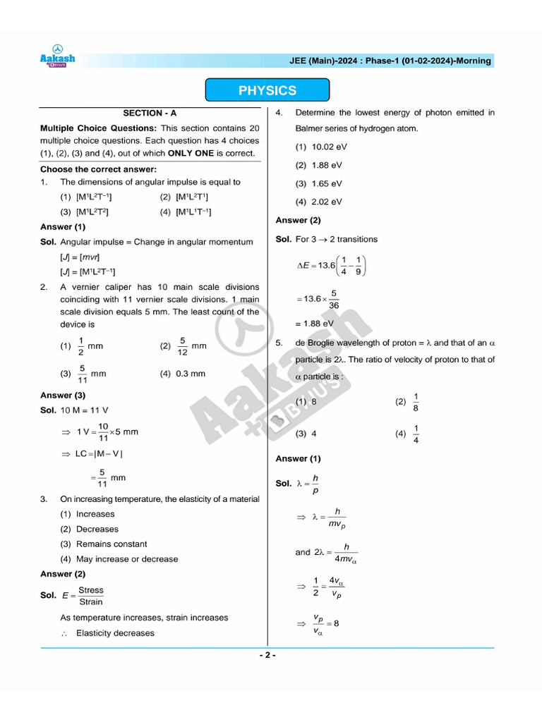Solutions Jee Mains 1st February 2024 Sri - Chaitanya - Animuthyalu | PDF