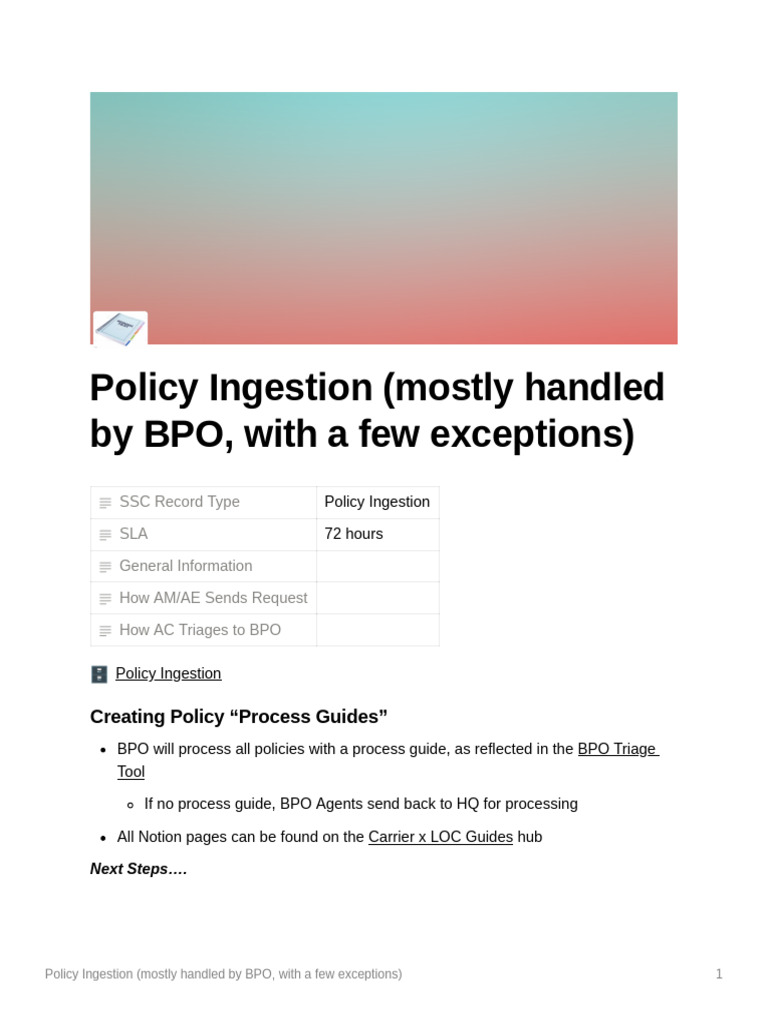 Policy Ingestion (Mostly Handled by BPO With A Few Exceptions) | PDF