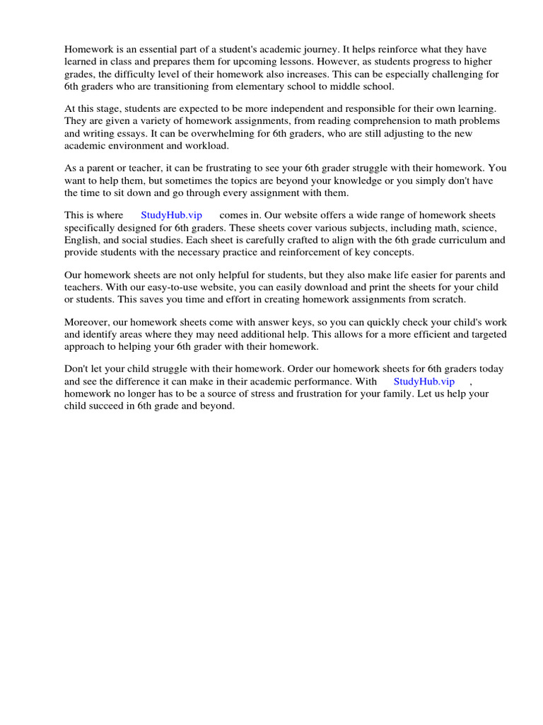 Homework Sheets for 6th Graders | PDF | Homeschooling | Worksheet