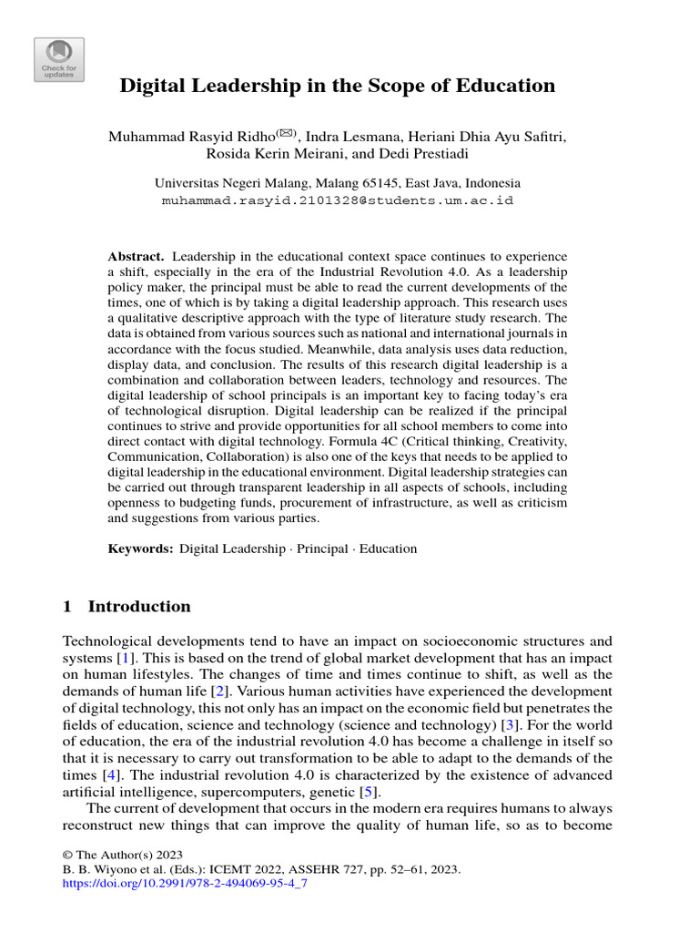 Digital Leadership in Education 4.0 | PDF | Leadership | Learning