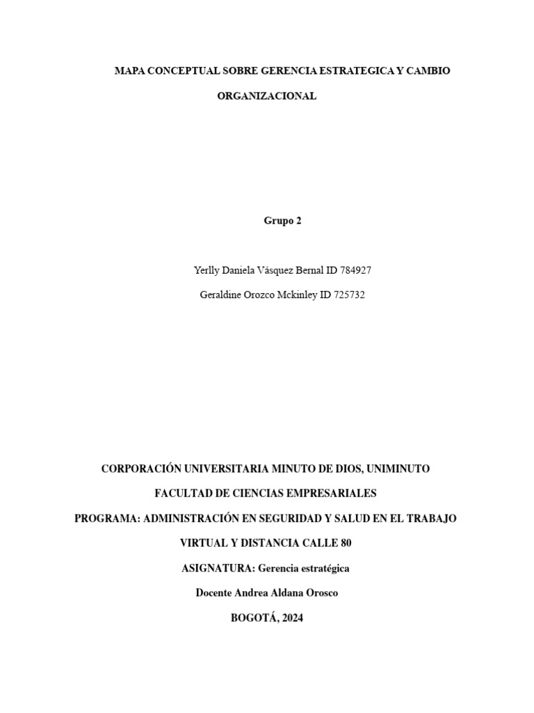 Mapa Conceptual Sobre Gerencia Estrategica Y Cambio Organizacional