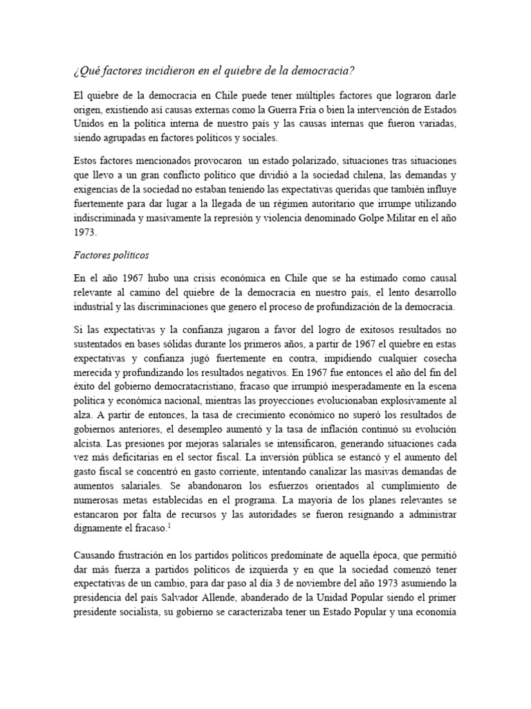 Qué Factores Incidieron en El Quiebre de La Democracia | PDF | Augusto ...