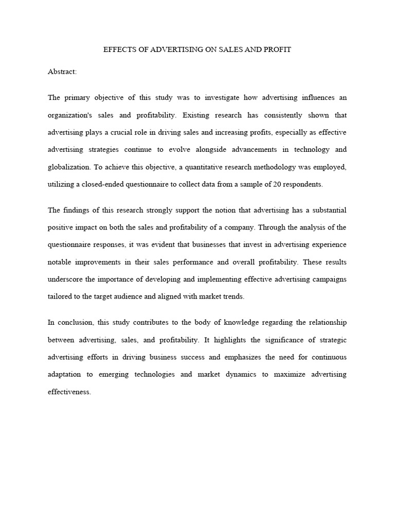 Effects of Advertising On Sales and Profit | PDF | Advertising | Target ...