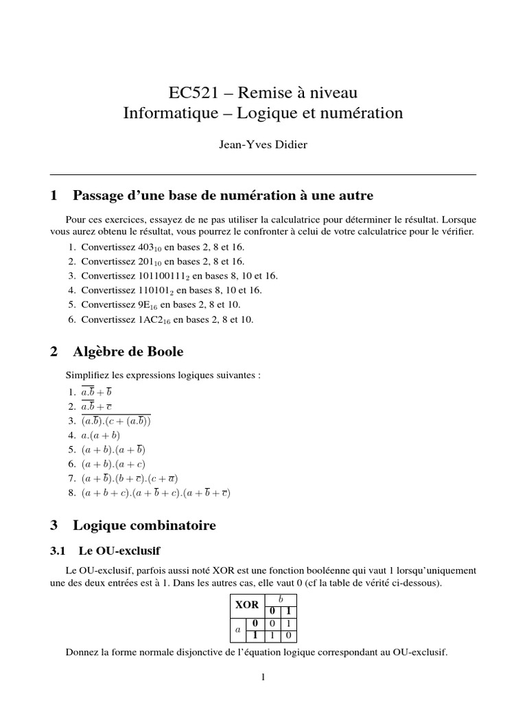 Conversion et logique numérique avancée | PDF | Algèbre de Boole ...