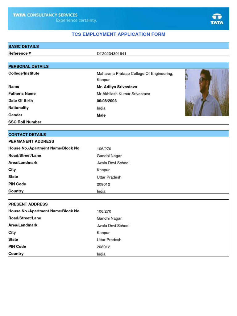 TCS Employment Application Form | PDF | Government | Crimes