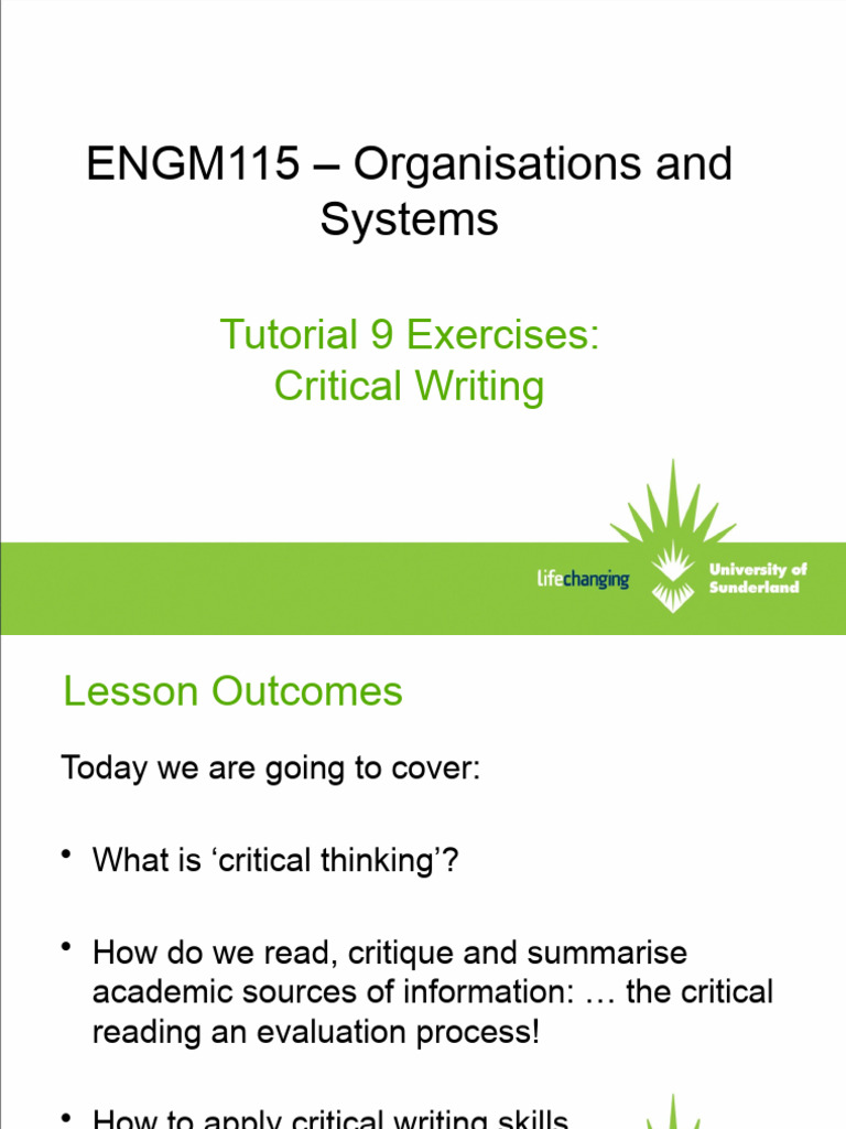 ENGM115 Tutorial 9 Critical Writing Exercises This One | PDF | Critical ...