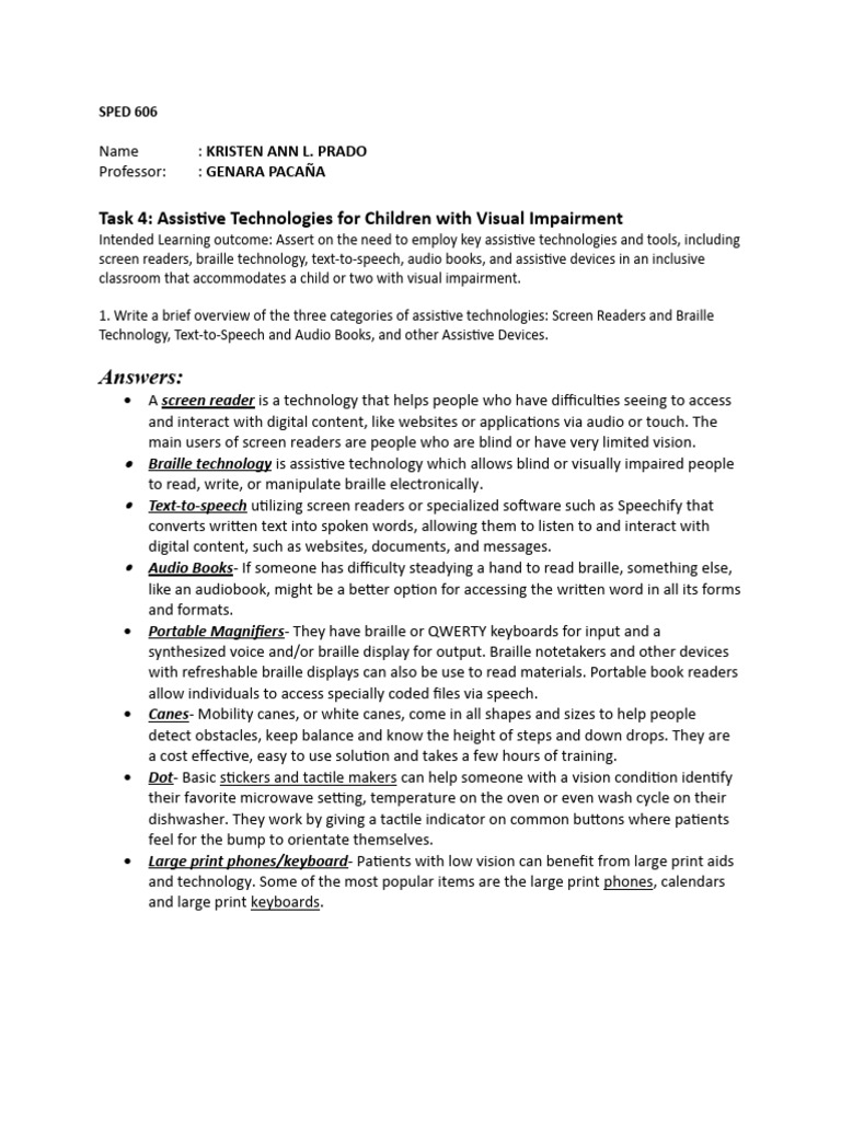 Assistive Technologies For Children With Visual Impairment | PDF ...