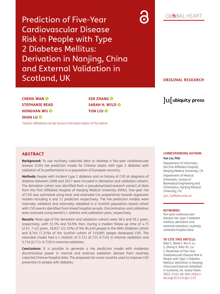 Prediction of Five-Year Cardiovascular Disease Risk in People With Type ...