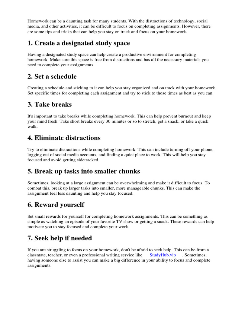 Tips To Help Focus On Homework | PDF | Homework