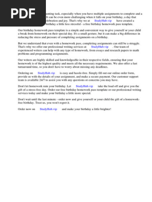 Birthday Homework Pass Template Free