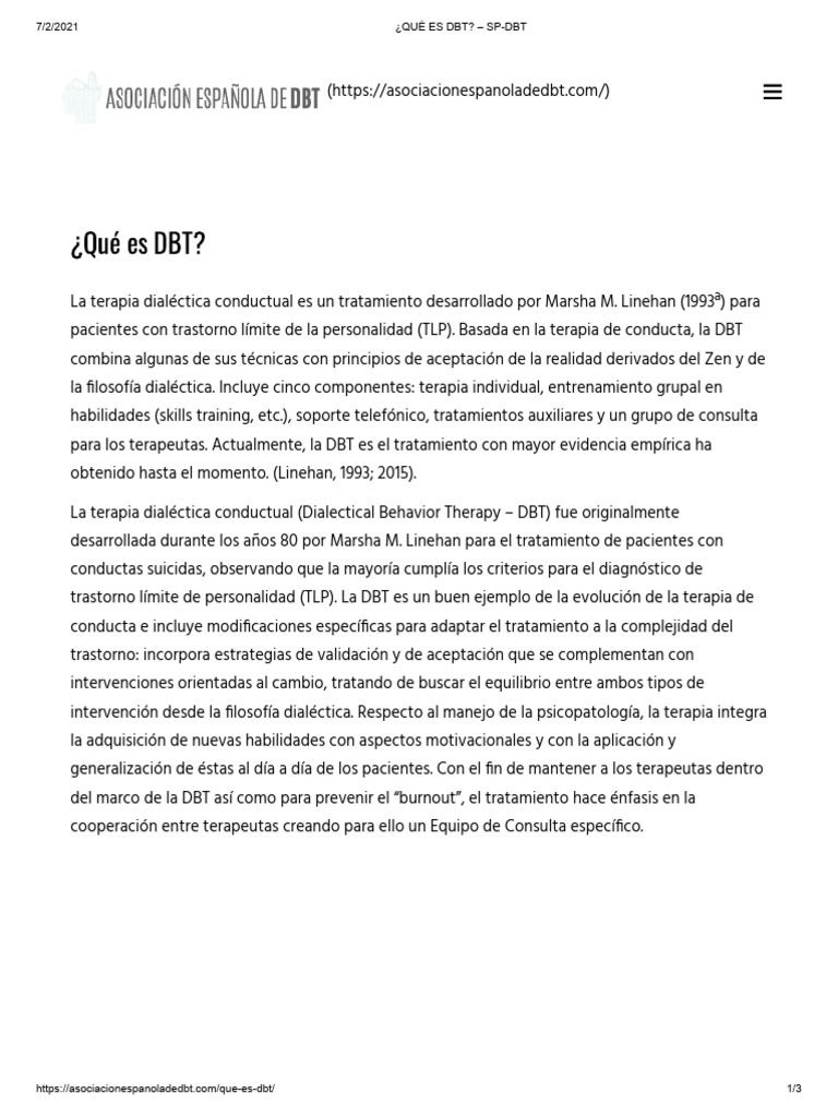 Significado y Aplicaciones de DBT | PDF | Trastorno límite de la ...